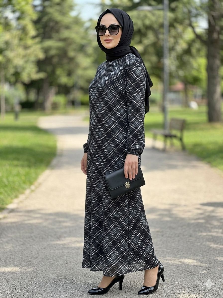 KARE ÇİZGİ ELBİSE