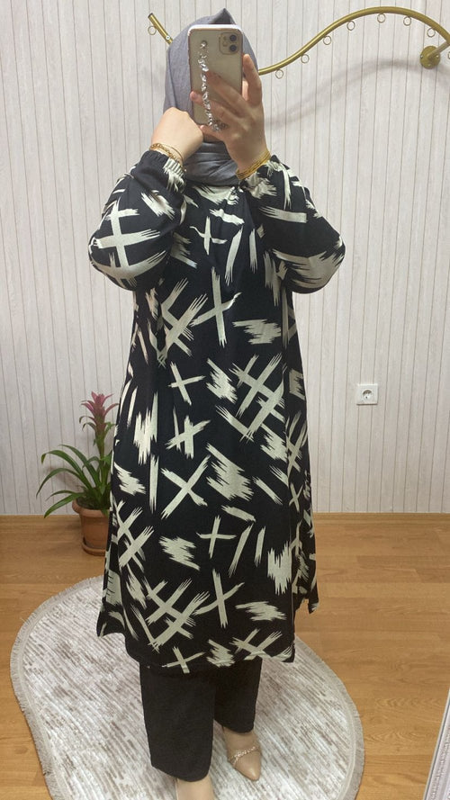 Çizgi Desen Saygılı Tunik